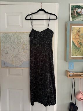 H&M Black Midi Slip Dress with White Polka Dots